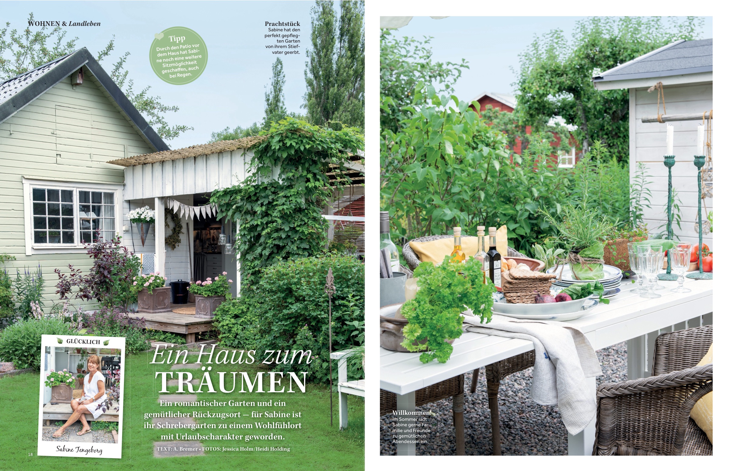 Heft-Doppelseite: „Ein Haus zum Träumen“ — romantischer Garten und gedeckte Sommertafel